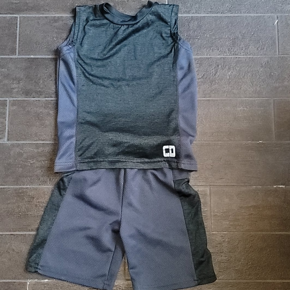 Toddler Gray Athletic Polyester Mesh Tank & Shorts